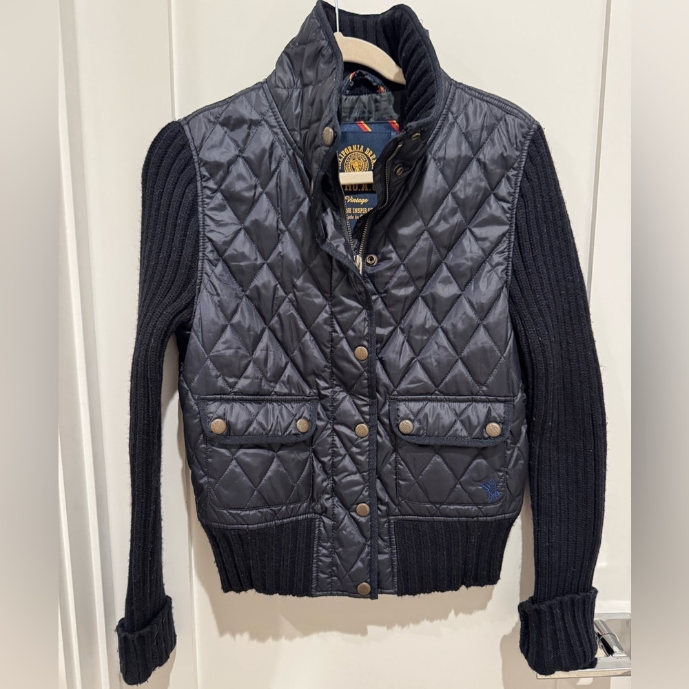 Quilted Black Jacket with Knit Sleeves L  streetwear